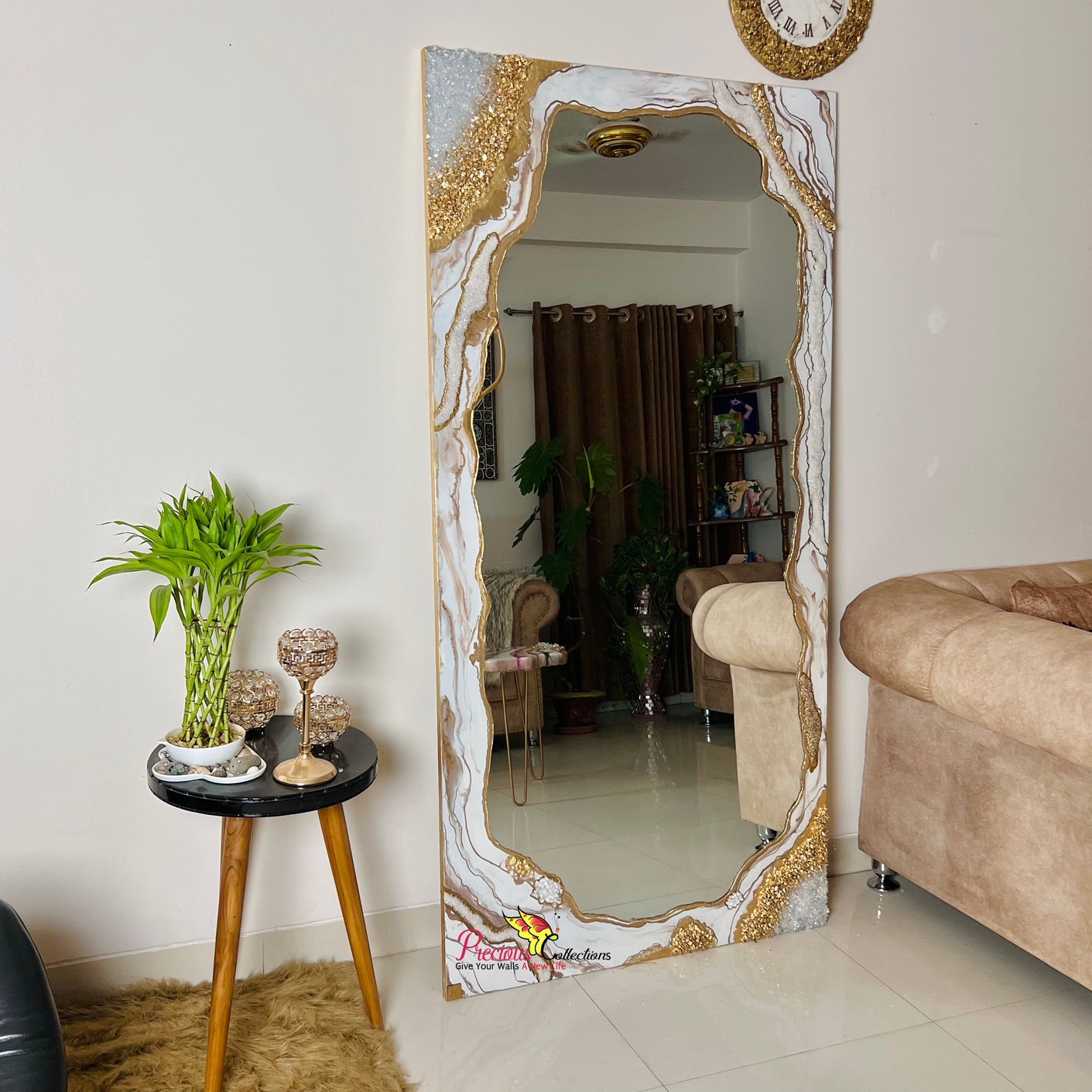 Epoxy Resin Mirror With Crystal Stones